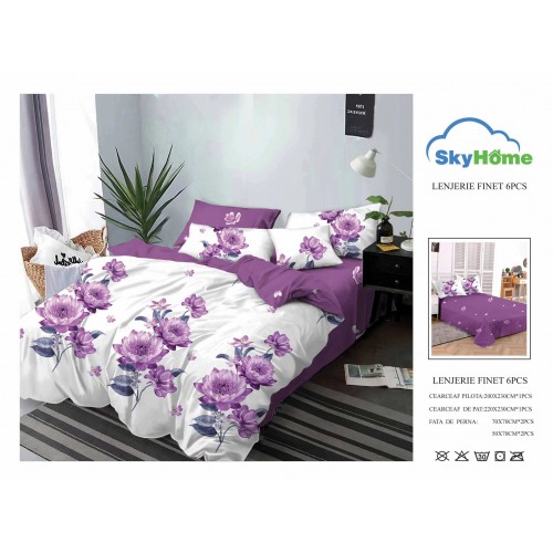 Lenjerie de Pat din Finet cu 2 Fete, 6 Piese, Pat 2 Persoane, LF6PSKY17