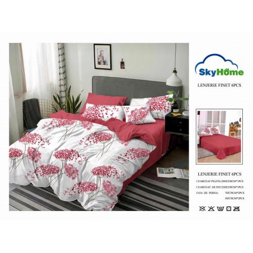 Lenjerie de Pat din Finet cu 2 Fete, 6 Piese, Pat 2 Persoane, LF6PSKY42