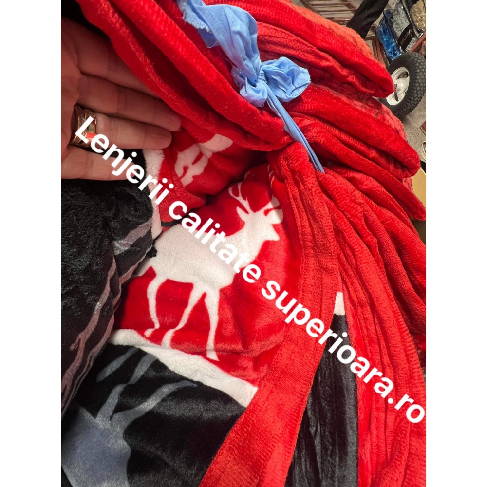 Pătură catifelată cocolino-MATERIAL GROS pentru pat dublu PJCC10 Pături cocolino groase cu motive craciun