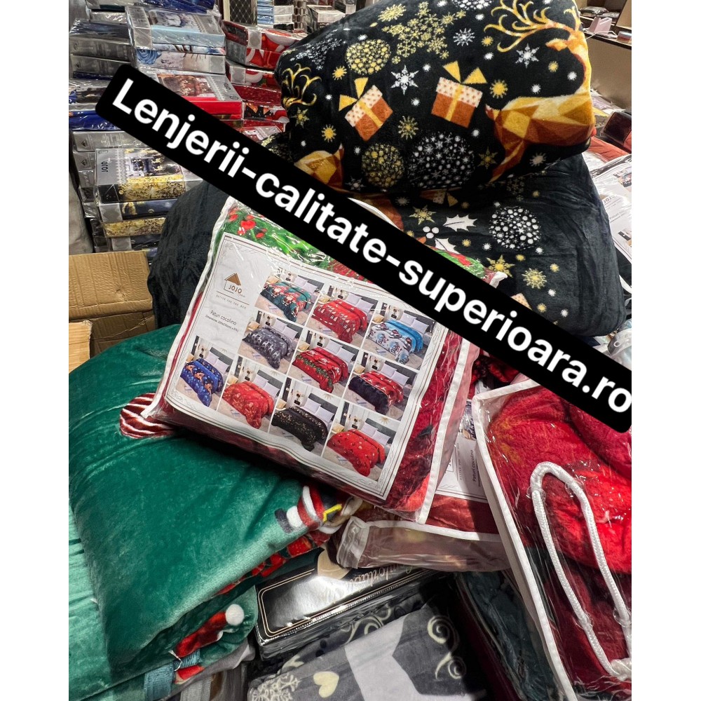 Pătură catifelată cocolino-MATERIAL GROS pentru pat dublu PJCC10 Pături cocolino groase cu motive craciun