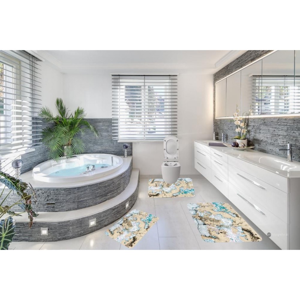 Covoare Pentru Baie, 3 Piese, Antiderapante , model piatra turqoise SET 3 PIESE BAIE