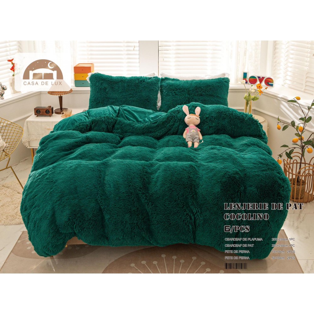 Lenjerie De Pat Pufoasa FLUFFY - VERDE SMARALD LENJERII COCOLINO FLUFFY