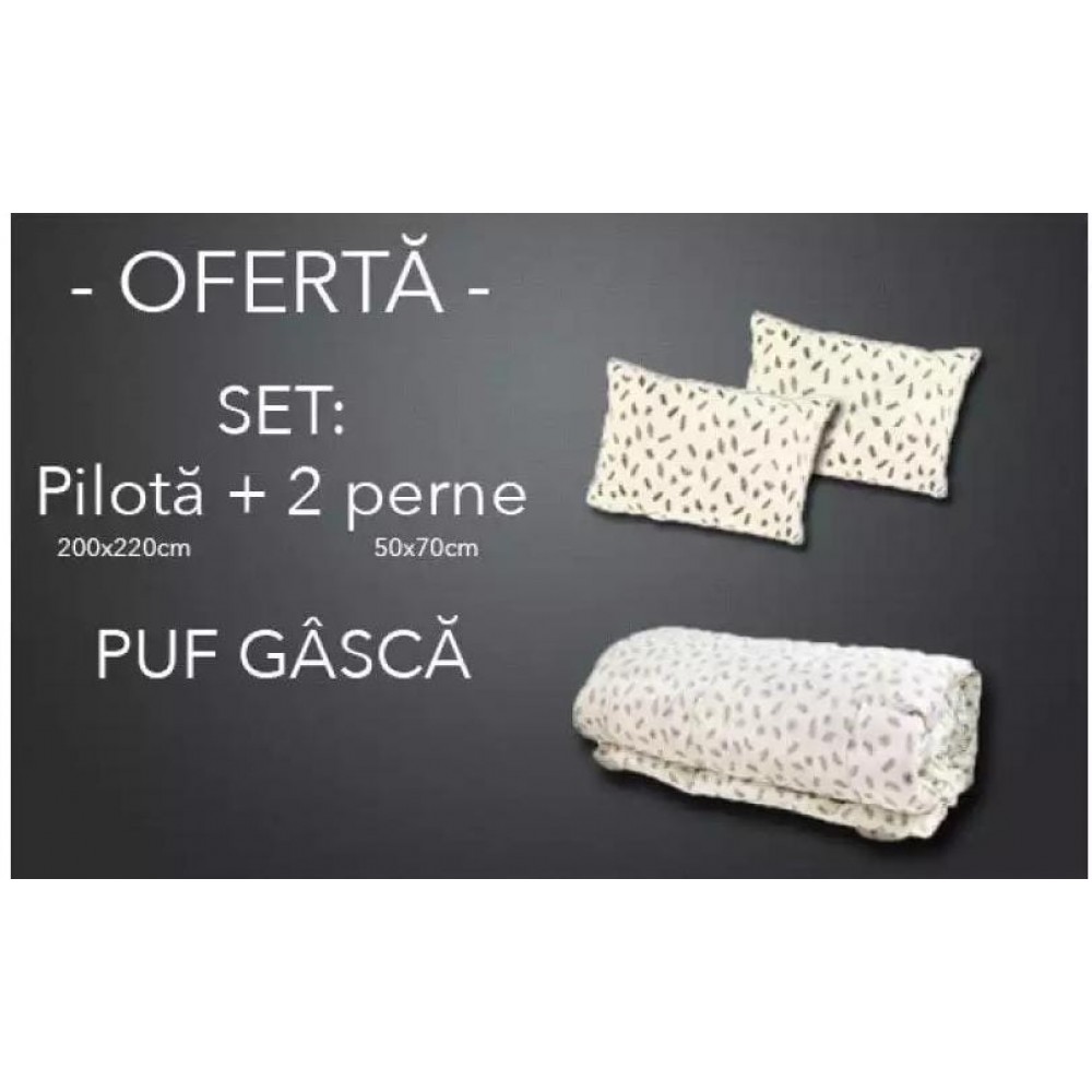 Set Pilota Puf Gasca + 2 Perne Puf Gasca 50×70 cu invelis din bumbac