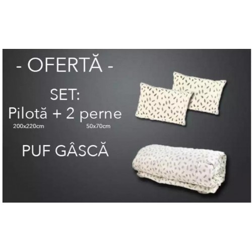 Set Pilota Puf Gasca + 2 Perne Puf Gasca 50×70 cu invelis din bumbac