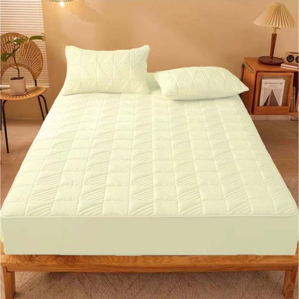Husã matlasatã tip topper din bumbac satinat, 180x200cm + 2 fete de perna 50x70cm, VERDE PAI HUSE FINET MATLASAT 180x200