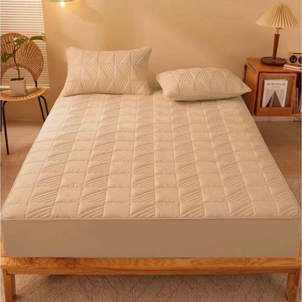Husã matlasatã tip topper din bumbac satinat, 180x200cm + 2 fete de perna 50x70cm, CREM INCHIS HUSE FINET MATLASAT 180x200