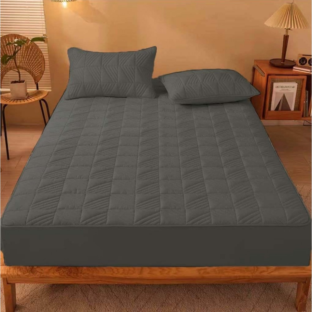 Husã matlasatã tip topper din bumbac satinat, 180x200cm + 2 fete de perna 50x70cm, GRI HUSE FINET MATLASAT 180x200
