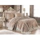 Cuvertura de lux cu broderie eleganta, 6 piese, pat 2 persoane, CAPPUCINO, CL6PL5 CUVERTURI LUX 6 PIESE  CATIFEA