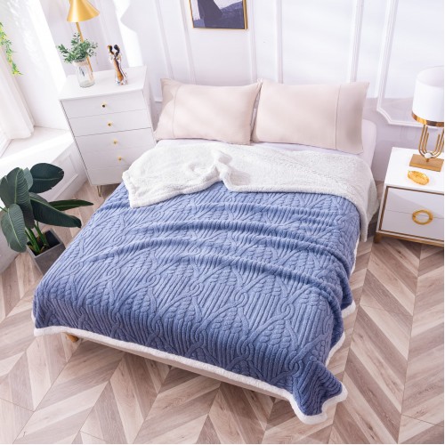 Patura CoCoLiNo Serpuit cu blanita, tip Tricotaj impletit, 200x230cm,albastra