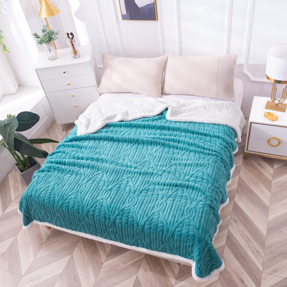 Patura CoCoLiNo Serpuit cu blanita, tip Tricotaj impletit, 200x230cm,Turqoise PATURI CU BLANITA TIP TRICOTAJ