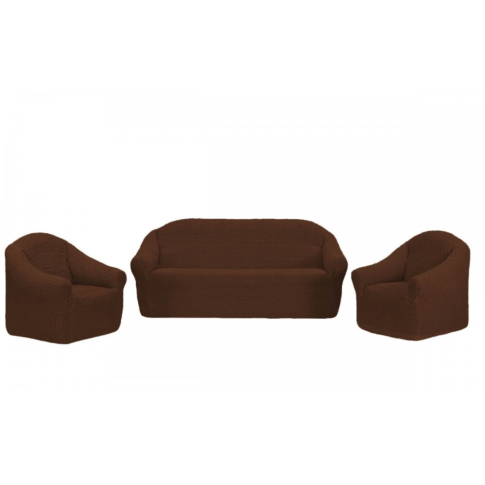 Set huse 3211, pentru canapele 3 locuri , 2 locuri si 2 fotolii, elastice, fara volane ,maro închis Set huse 3211, fără volane