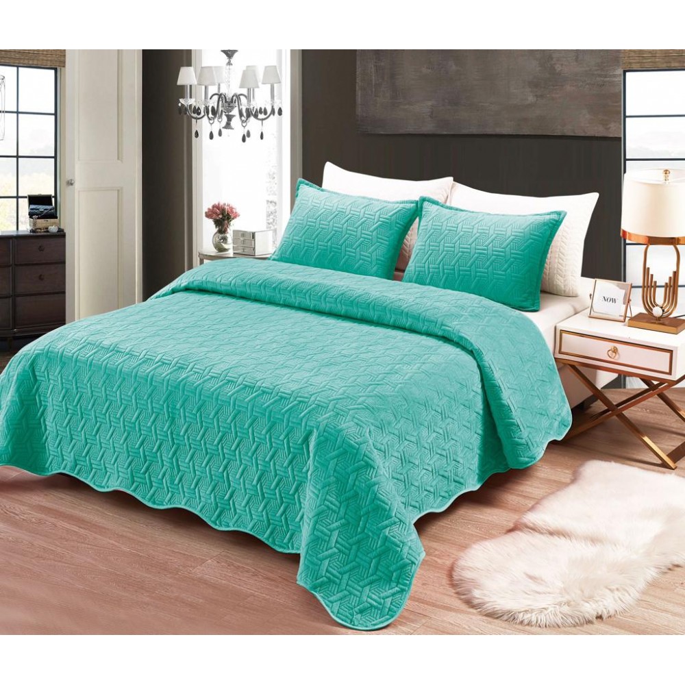 Cuvertura de pat din Catifea + 2 fețe de perna , Turquois Cuverturi catifea