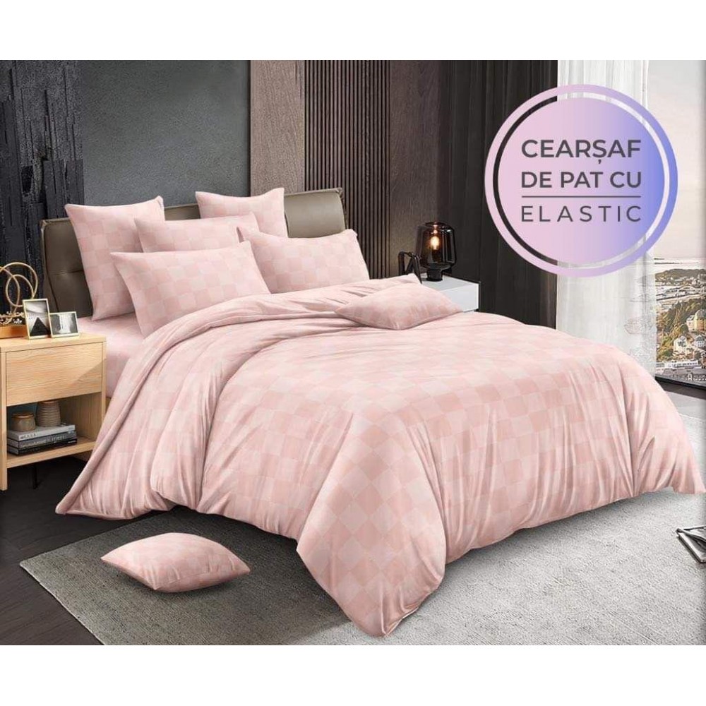 Lenjerie 6 piese din Damasc-Cearceaf cu Elastic Lenjerii Damascu cu elastic