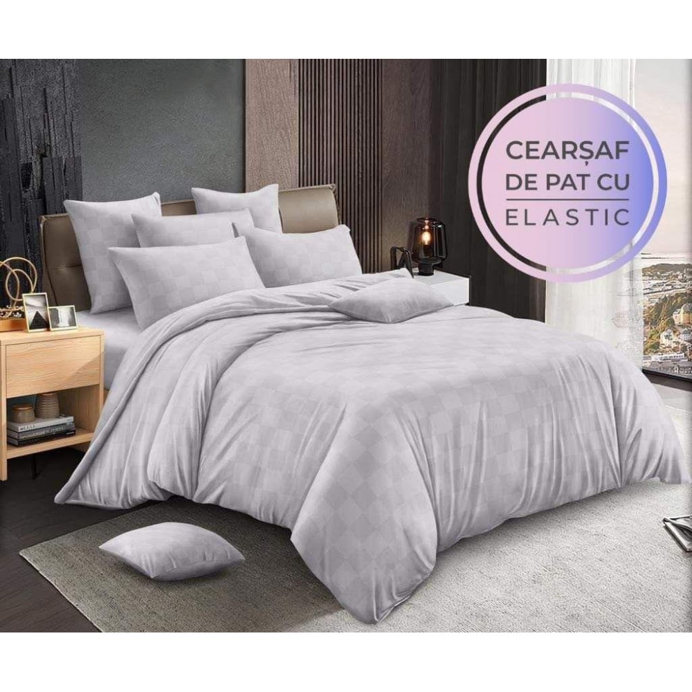 Lenjerie 6 piese din Damasc-Cearceaf cu Elastic Lenjerii Damascu cu elastic