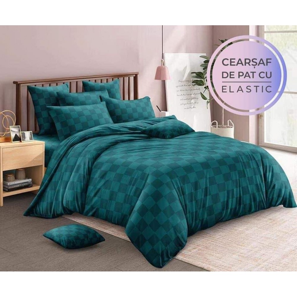 Lenjerie 6 piese din Damasc-Cearceaf cu Elastic Lenjerii Damascu cu elastic