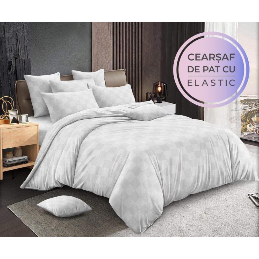 Lenjerie 6 piese din Damasc-Cearceaf cu Elastic Lenjerii Damascu cu elastic