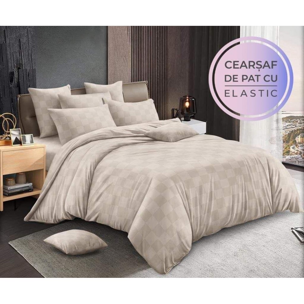 Lenjerie 6 piese din Damasc-Cearceaf cu Elastic Lenjerii Damascu cu elastic