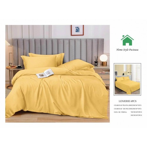 Lenjerie HoReCa, pat dublu, Damasc Finetat Deluxe, 6 piese, GALBEN