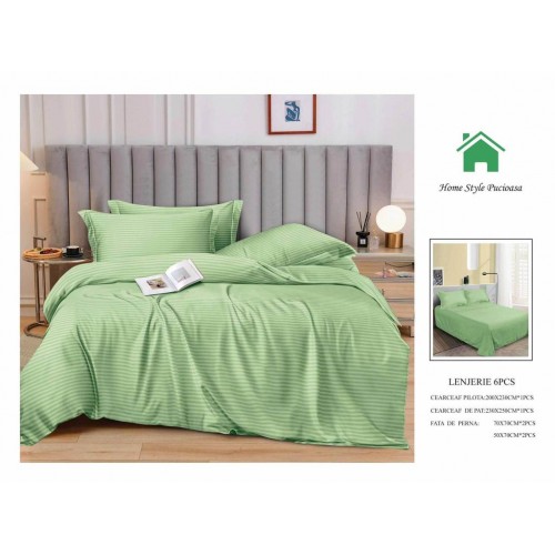 Lenjerie HoReCa, pat dublu, Damasc Finetat Deluxe, 6 piese, LIME