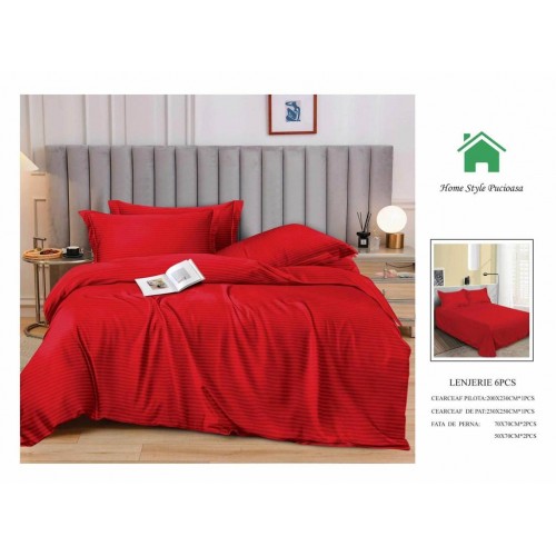 Lenjerie HoReCa, pat dublu, Damasc Finetat Deluxe, 6 piese, ROSU