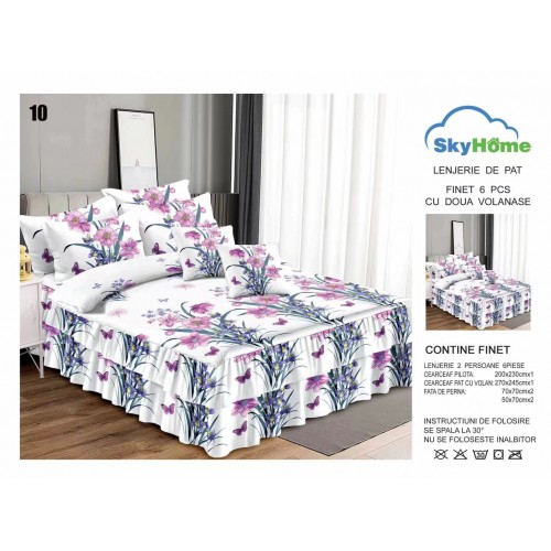 Lenjerie pat dublu, BUMBAC FINET, 6 piese, cu VOLANASE LFVSK10