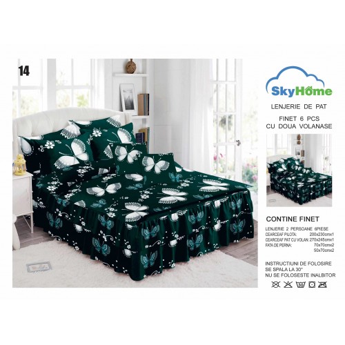 Lenjerie pat dublu, BUMBAC FINET, 6 piese, cu VOLANASE LFVSK14