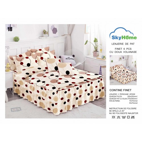 Lenjerie pat dublu, BUMBAC FINET, 6 piese, cu VOLANASE LFVSK18