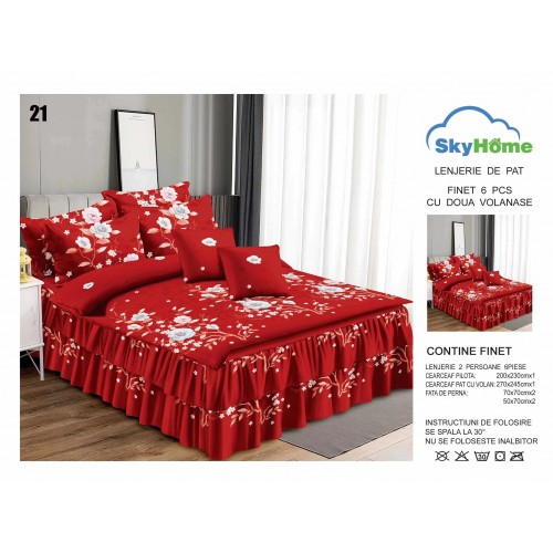 Lenjerie pat dublu, BUMBAC FINET, 6 piese, cu VOLANASE LFVSK21