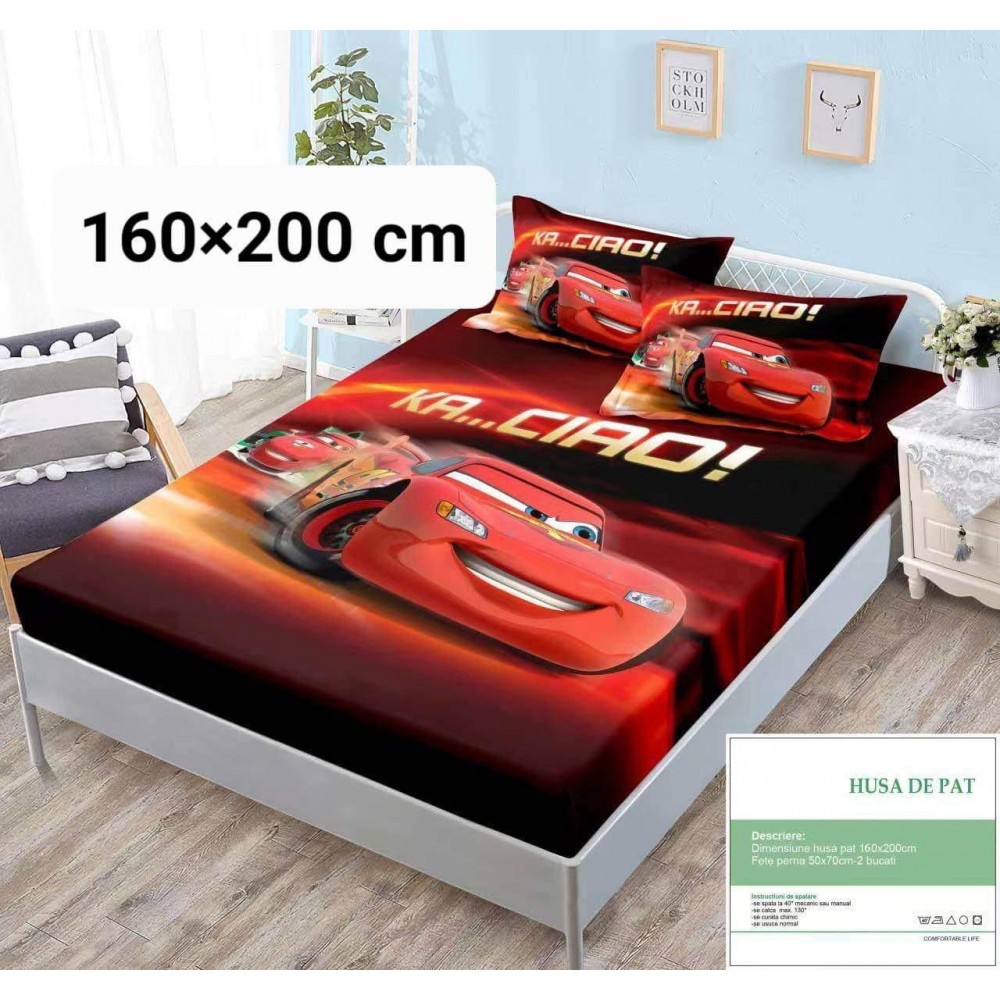 Set husa de pat dublu cu elastic si 2 fete de perna MM22 HUSE SALTEA COPII 140-180  X 200