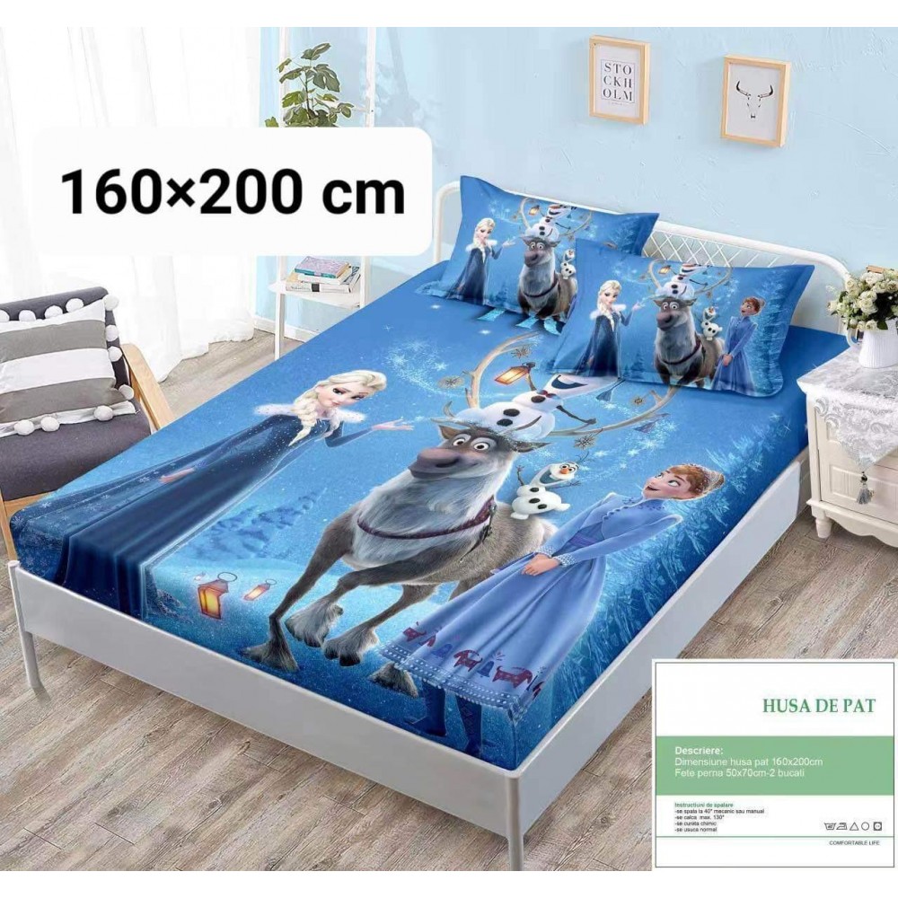 Set husa de pat dublu cu elastic si 2 fete de perna MM23 HUSE SALTEA COPII 140-180  X 200
