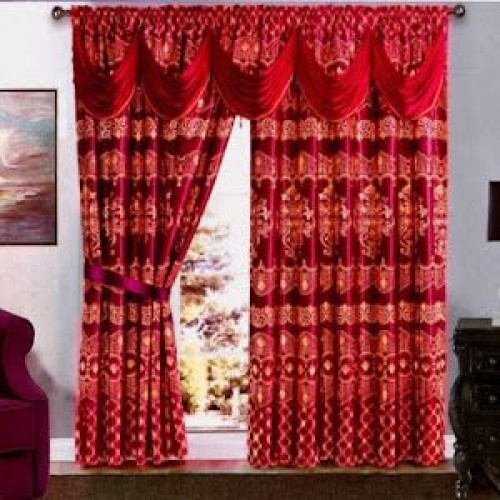 Set draperie Jacquard, 300 x 250, Rosu - auriu