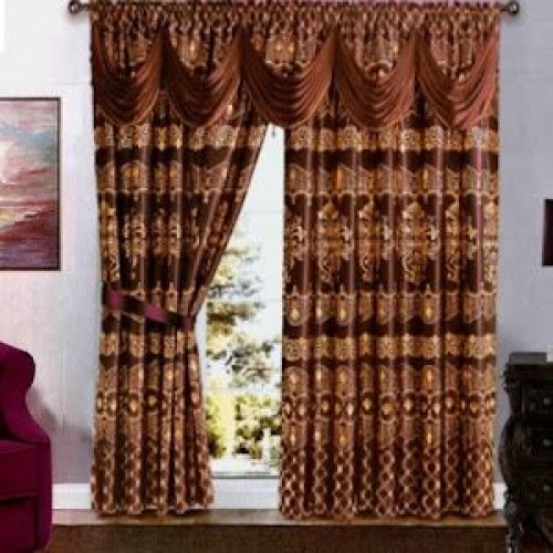 Set draperie Jacquard, 300 x 250,Maro-auriu