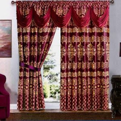 Set draperie Jacquard, 300 x 250,Visiniu-auriu