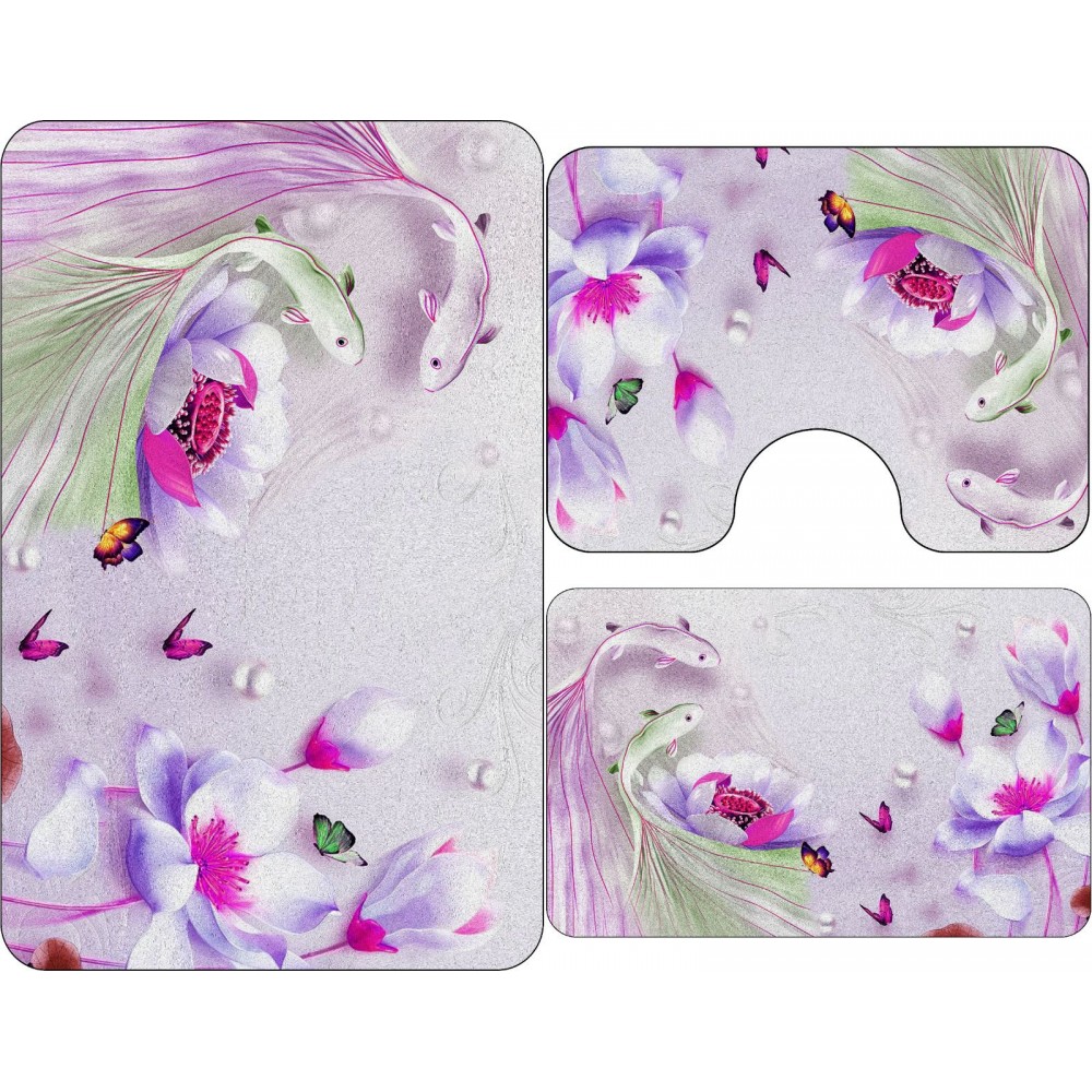 Covoare Pentru Baie, 3 Piese, Antiderapante , model pesti betta SET 3 PIESE BAIE