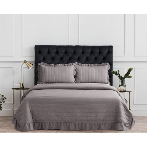 Cuvertura cu volanase pentru pat dublu din Bumbac Satinat Superior, 220x240cm, 3 PIESE, Gri