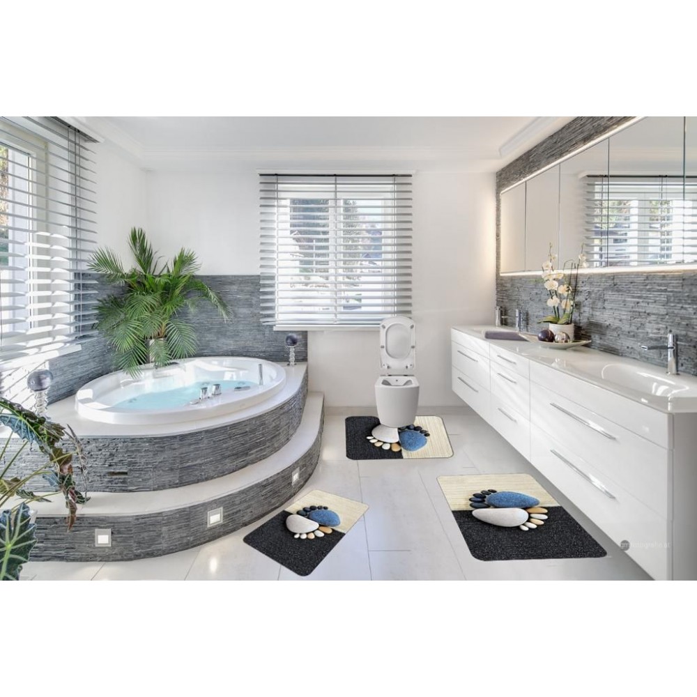 Covoare Pentru Baie, 3 Piese, Antiderapante , model talpi - pietre SET 3 PIESE BAIE