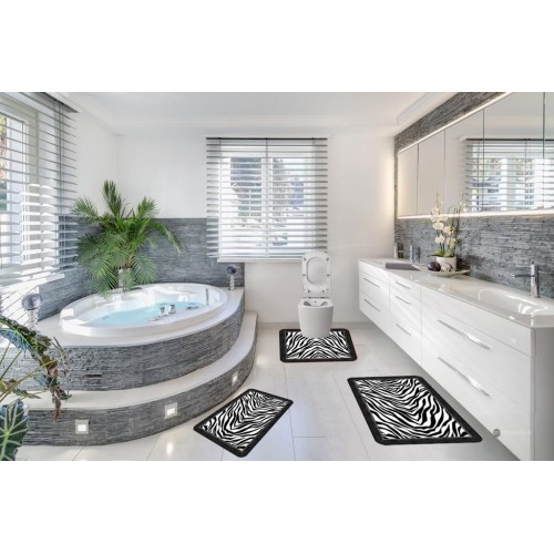 Covoare Pentru Baie, 3 Piese, Antiderapante , model fluturi zebra alb negru