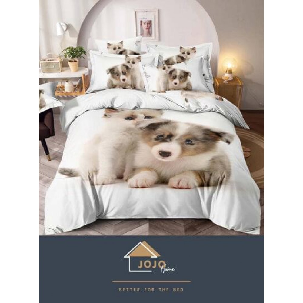 Lenjerie pat dublu, Bumbac Finet Superior, 6 Piese, Bumbac Finet, 3D, J15 LENJERII DIN FINET 6 PIESE 3D