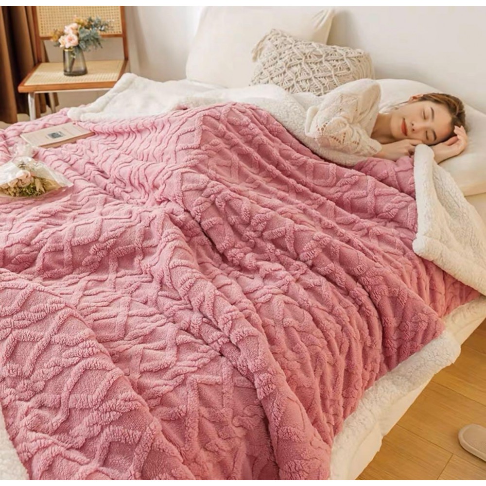 Patura CoCoLiNo tip Tricotaj  cu blanita, 200x230cm, Jojo Home, roz PATURI CU BLANITA TIP TRICOTAJ