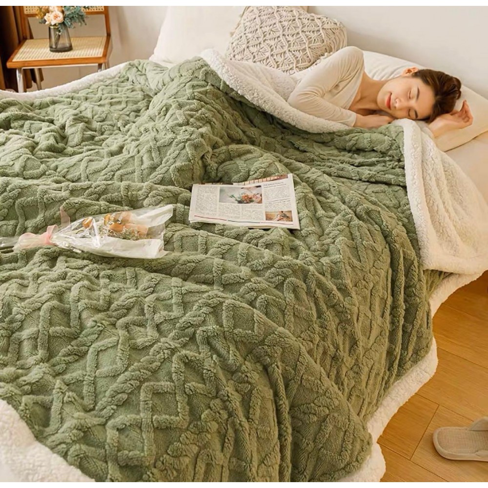 Patura CoCoLiNo tip Tricotaj  cu blanita, 200x230cm, Jojo Home, verde PATURI CU BLANITA TIP TRICOTAJ