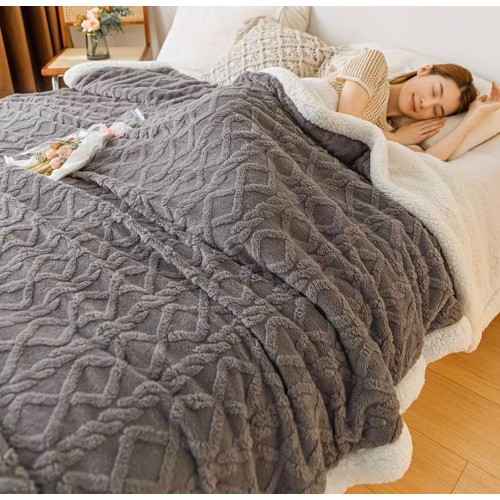 Patura CoCoLiNo tip Tricotaj  cu blanita, 200x230cm, Jojo Home, gri inchis