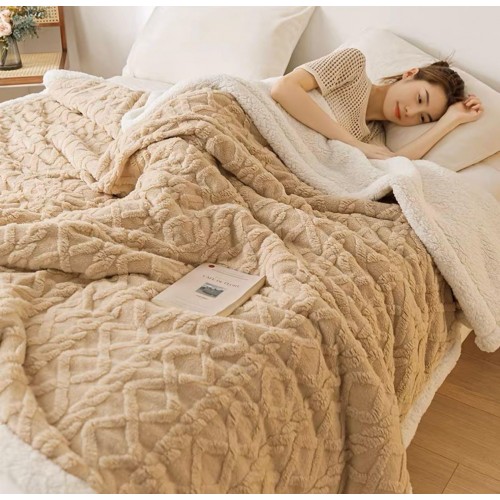 Patura CoCoLiNo tip Tricotaj  cu blanita, 200x230cm, Jojo Home, maro deschis