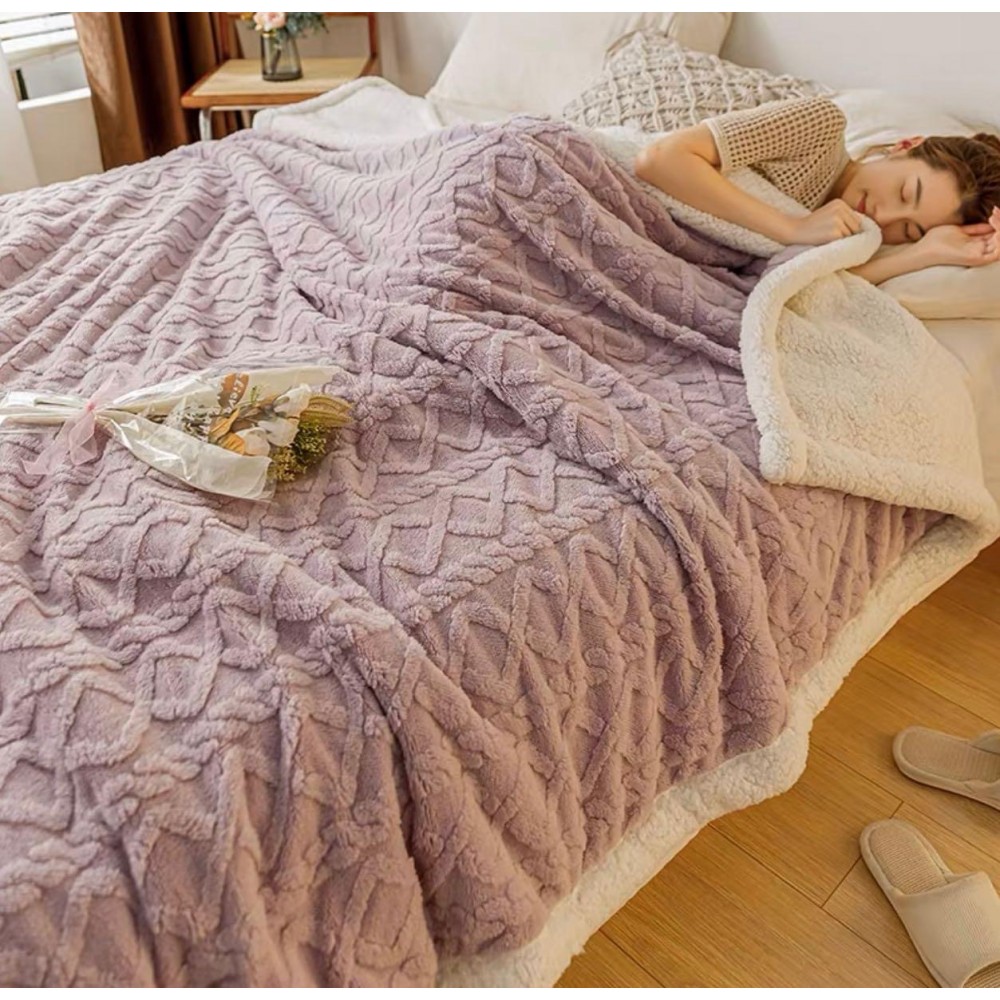 Patura CoCoLiNo tip Tricotaj  cu blanita, 200x230cm, Jojo Home, lila PATURI CU BLANITA TIP TRICOTAJ
