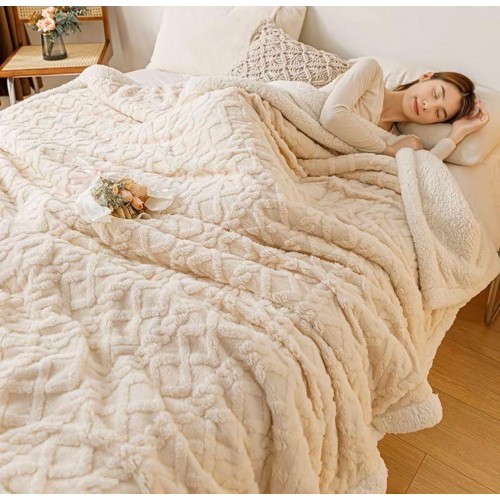 Patura CoCoLiNo tip Tricotaj  cu blanita, 200x230cm, Jojo Home, crem