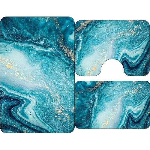 Covoare Pentru Baie, 3 Piese, Antiderapante , model albastru abstractie