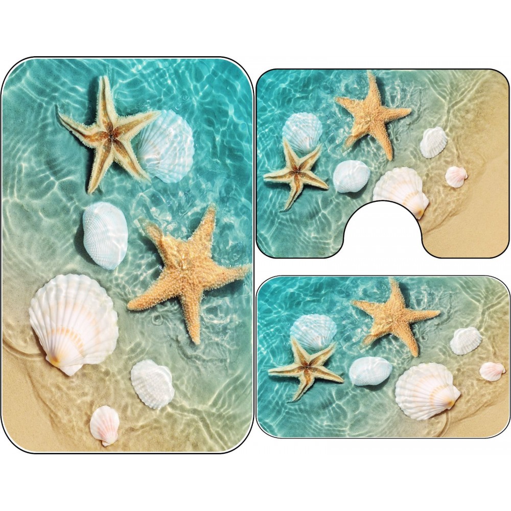 Covoare Pentru Baie, 3 Piese, Antiderapante , model stele de mare SET 3 PIESE BAIE