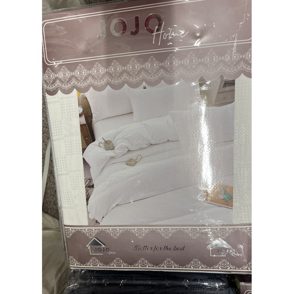 Lenjerie pat dublu, JACQUARD FINETAT, 6 piese, Jojo Home, Alb