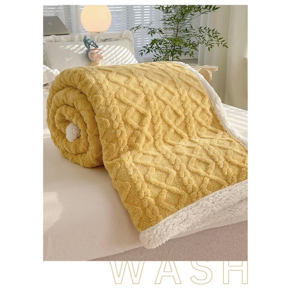 Patura CoCoLiNo tip Tricotaj cu blanita, 200x230cm, Jojo Home, Galben PATURI CU BLANITA TIP TRICOTAJ