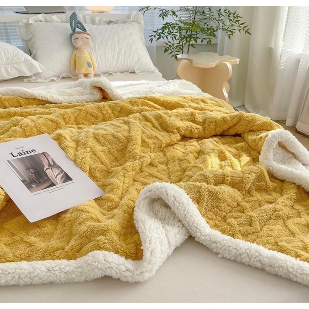 Patura CoCoLiNo tip Tricotaj cu blanita, 200x230cm, Jojo Home, Galben PATURI CU BLANITA TIP TRICOTAJ