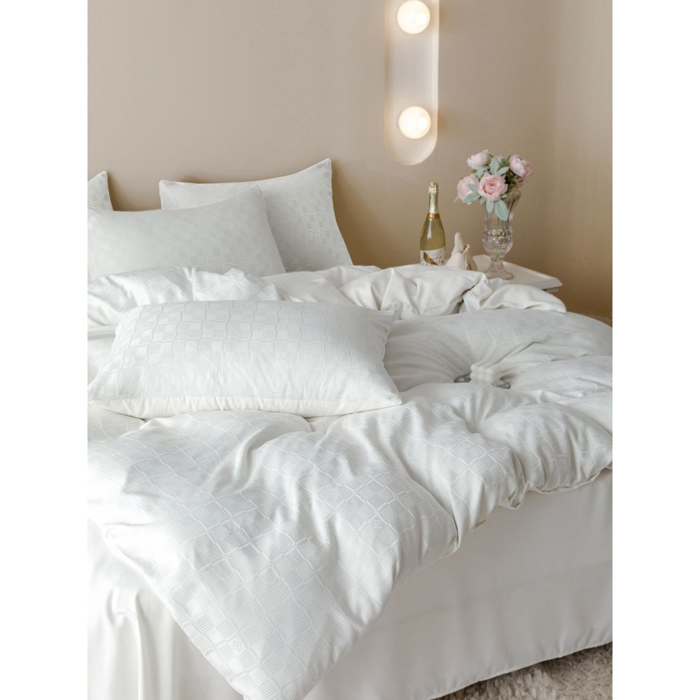 Lenjerie pat dublu, JACQUARD FINETAT, 6 piese, Jojo Home, Alb